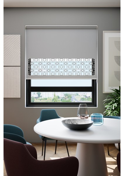 Lazer Kesim Mat Stor Perde, Lazer Kesimli Klasik Serisi, C-111005 Gri Renk