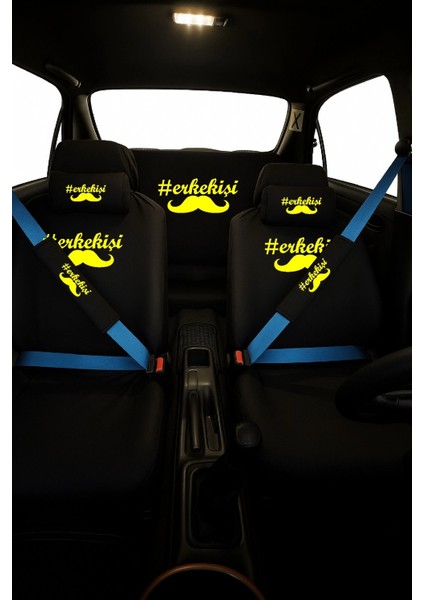 Erkek Işi Baskılı 8 Parça Oto Koltuk Kılıfı Seti (Ön+Arka, 2 Boyun Yastık, 2 Kemer Kılıfı)