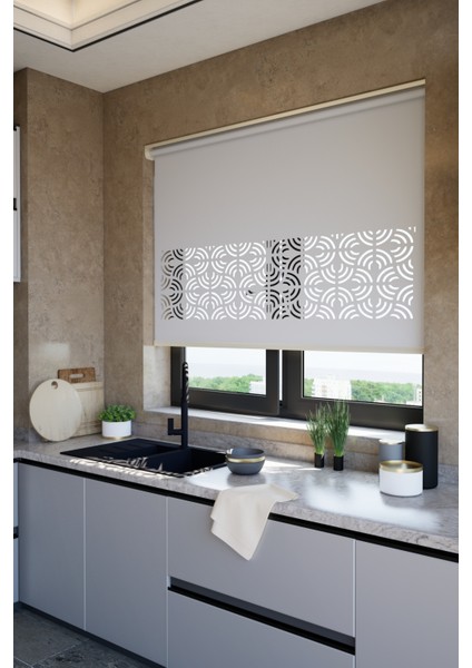 Lazer Kesim Mat Stor Perde, Lazer Kesimli Modern Serisi, M-171005 Gri Renk