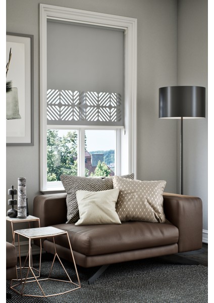 Lazer Kesim Mat Stor Perde, Lazer Kesimli Klasik Serisi, C-201005 Gri Renk