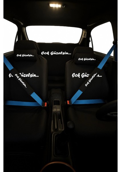 Çok Güzelsin 8 Parça Oto Koltuk Kılıf Seti (Ön + Arka Set, 2 Boyun Yastığı, 2 Kemer Kılıfı)