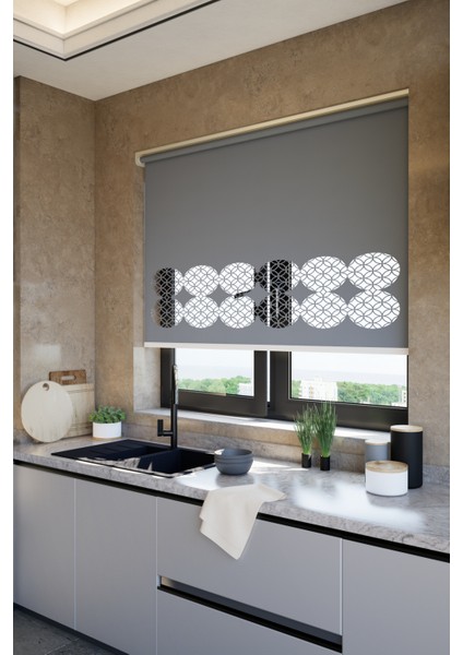 Lazer Kesim Mat Stor Perde, Lazer Kesimli Klasik Serisi, C-141004 Antrasit Renk