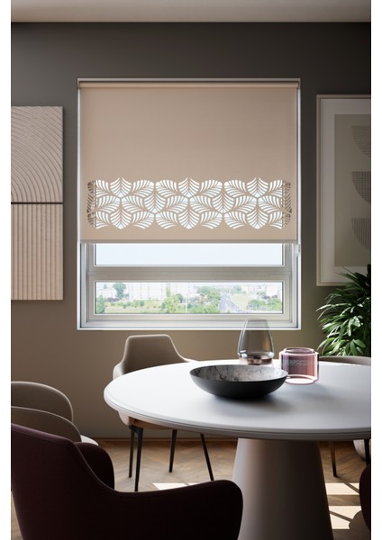 Lazer Kesim Mat Stor Perde, Lazer Kesimli Modern Serisi, M-151003 Açık Kahverengi Renk