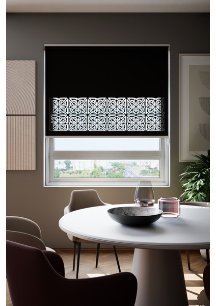 Lazer Kesim Mat Stor Perde, Lazer Kesimli Klasik Serisi, C-161008 Siyah Renk