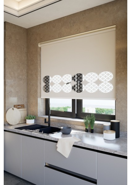 Lazer Kesim Mat Stor Perde, Lazer Kesimli Klasik Serisi, C-141002 Ekru Renk