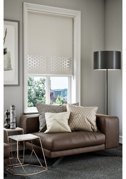 Lazer Kesim Mat Stor Perde, Lazer Kesimli Klasik Serisi, C-4002 Ekru Renk