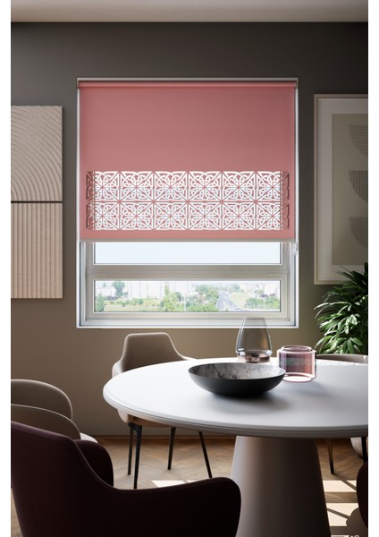 Lazer Kesim Mat Stor Perde, Lazer Kesimli Klasik Serisi, C-161006 Gül Kurusu Renk