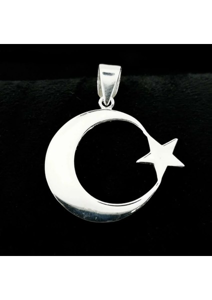 Ay Yıldızlı 925 Ayar Gümüş Erkek Kolye