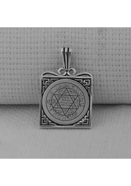 Hz Süleyman Mührü Kare Model 925 Ayar Gümüş Erkek Kolye Ucu