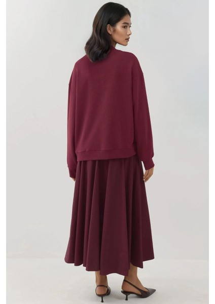Kadın Baskılı Yuvarlak Yaka Rahat Kesim Sweatshirt Red