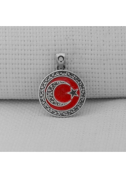 Gravur Işlemeliorta Boy Ay Yıldız 925 Ayar Gümüş Erkek Kolye Ucu