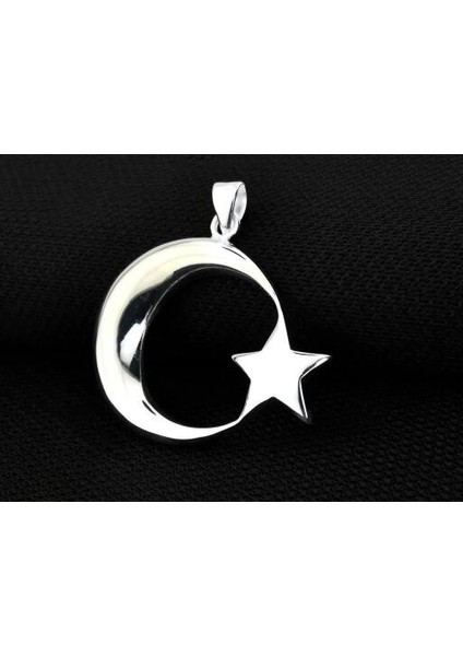 Şanlı Ay Yıldız Büyük Boy 925 Ayar Gümüş Erkek Kolye Ucu
