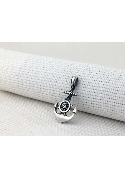 Çapa Dümen Tasarımlı 925 Ayar Gümüş Erkek Kolye Ucu