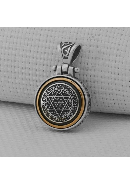 Ortası Dönen Süleyman Mührü 925 Ayar Gümüş Erkek Kolye