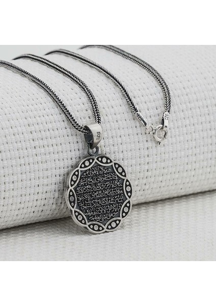 Ayetel Kursi Dualı Yazılı 925 Ayar Gümüş Erkek Kolye