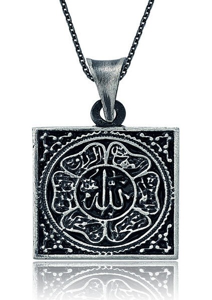 Allah Yazılı Allah Muhabbet Cevşen Muskalık 925 Ayar Gümüş Erkek Kolye