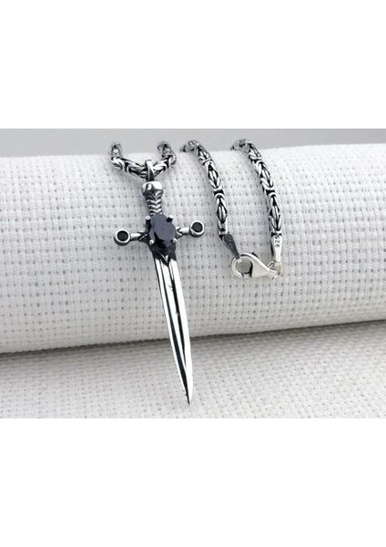 Zirkon Taşlı Şovalye 925 Ayar Gümüş Erkek Kolye