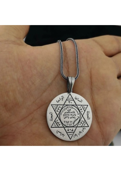 Süleyman Mührü Kalın Zincirli 925 Ayar Gümüş Erkek Kolye