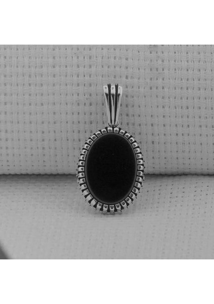 Siyah Oniks Taşlı Oval 925 Ayar Gümüş Erkek Kolye Ucu