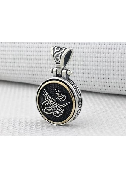 Osmanlı Tuğra Desenli Ortası Dönen 925 Ayar Gümüş Erkek Kolye Ucu