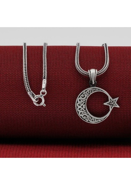 Ay Yıldız Tasarımlı 925 Ayar Gümüş Erkek Kolye