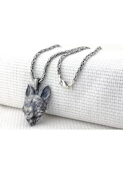 Tilki Üç Boyutlu Kral Zincir 925 Ayar Gümüş Erkek Kolye