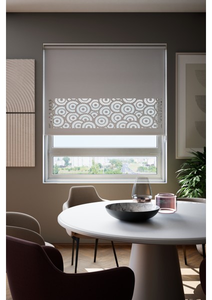 Lazer Kesim Mat Stor Perde, Lazer Kesimli Modern Serisi, M-201005 Gri Renk