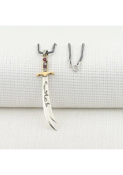 Türkçe ve Arapça Hz Ali Yazılı Zulfikar 925 Ayar Gümüş Erkek Kolye