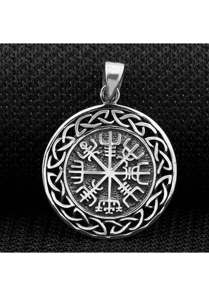 Viking Vegvisir Pusulası 925 Ayar Gümüş Erkek Kolye Ucu