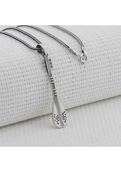 Bağlama Saz Tasarımlı 925 Ayar Gümüş Erkek Kolye