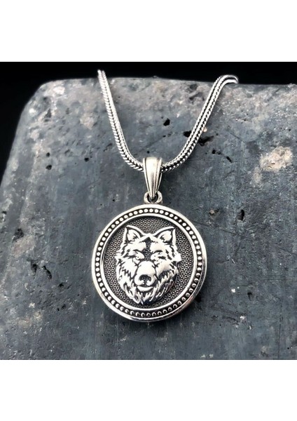 Kurt Motifli 925 Ayar Gümüş Erkek Kolye