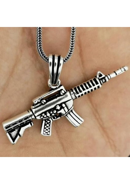 Tüfek Tasarımlı 925 Ayar Gümüş Erkek Kolye