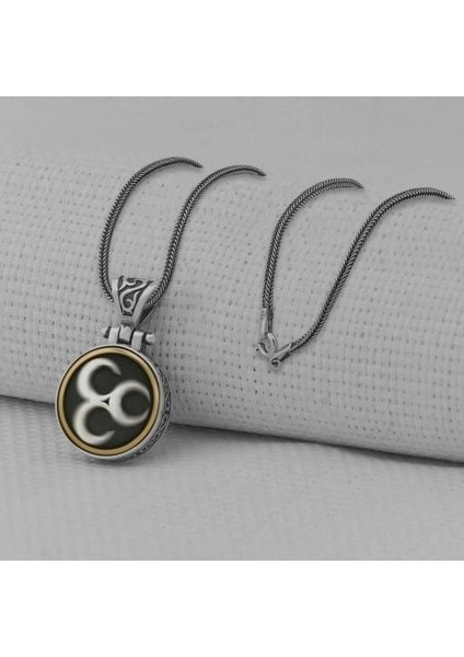 Üç Hilal Ortası Dönen 925 Ayar Gümüş Erkek Kolye