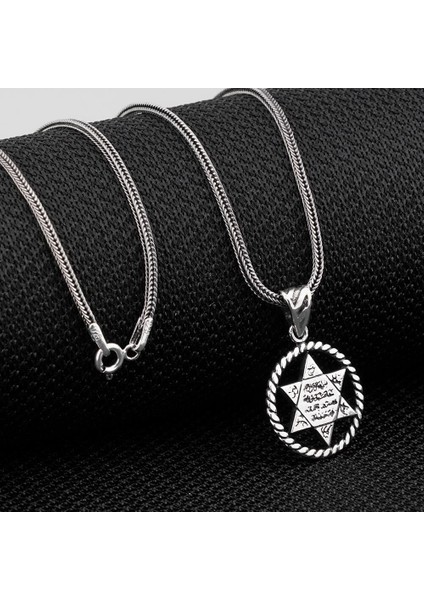 Yuvarlak Süleyman Mührü 925 Ayar Gümüş Erkek Kolye