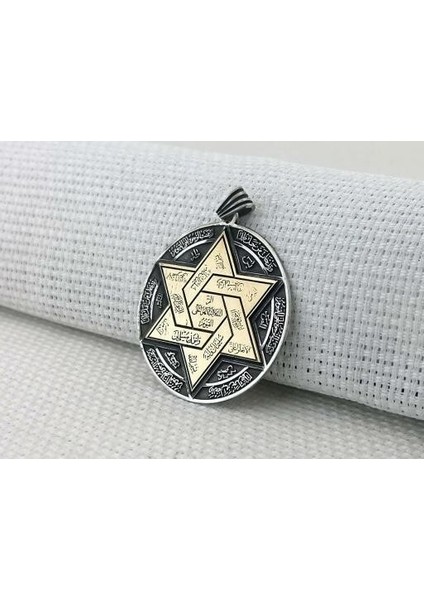 Büyük Boy Hz Süleyman Mührü 925 Ayar Gümüş Erkek Kolye Ucu