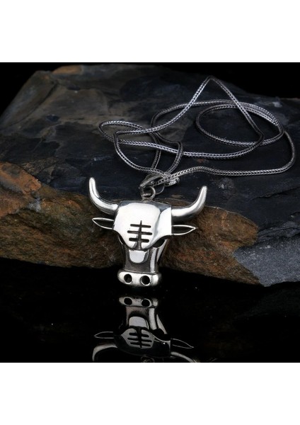 Boğa Motifli Madalyon 925 Ayar Gümüş Erkek Kolyesi
