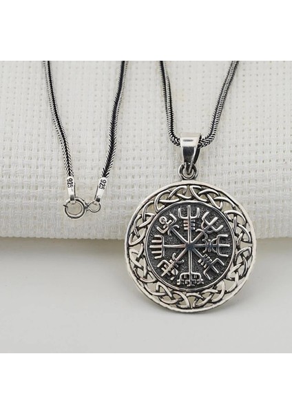 Viking Pusulası 925 Ayar Gümüş Erkek Kolye