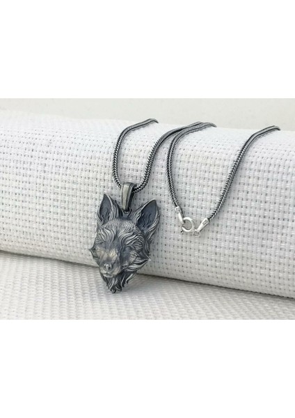 Tilki Üç Boyutlu 925 Ayar Gümüş Erkek Kolye