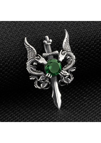 Ejderha Tasarımlı Zirkon Taşlı 925 Ayar Gümüş Erkek Kolye Ucu