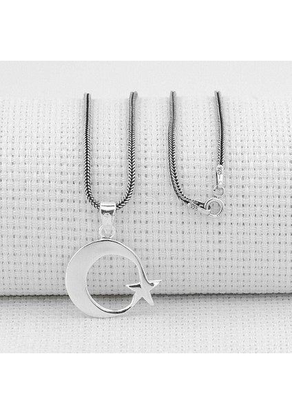 Ay Yıldız Tasarımlı 925 Ayar Gümüş Erkek Kolye