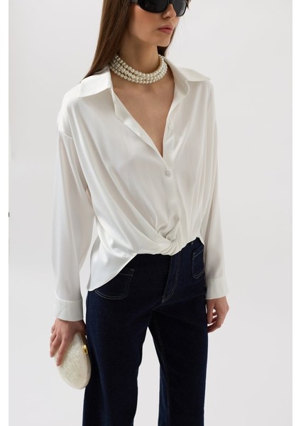 Bel Büzgülü Crop Saten Gömlek fırsatları