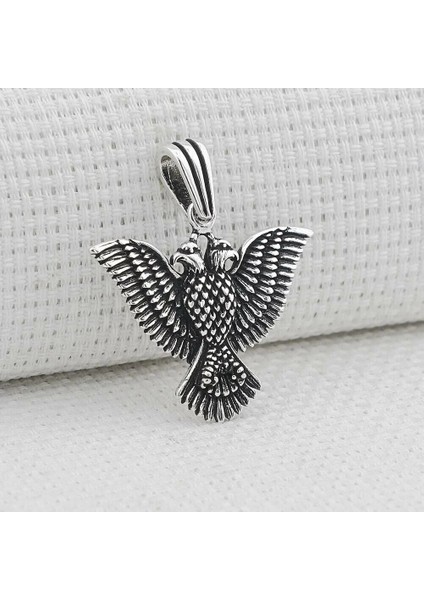 Çift Başlı Kartal Türk Yazılı 925 Ayar Gümüş Erkek Kolye Ucu