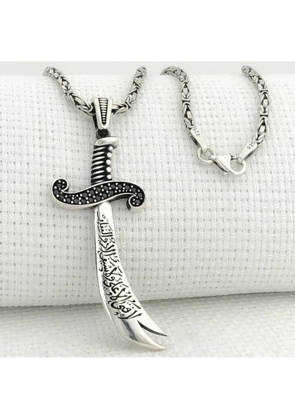 Zulfikar La Feta Illa Ali La Seyfe Iila Zulfikar Kral Zincir 925 Ayar Gümüş Erkek Kolye