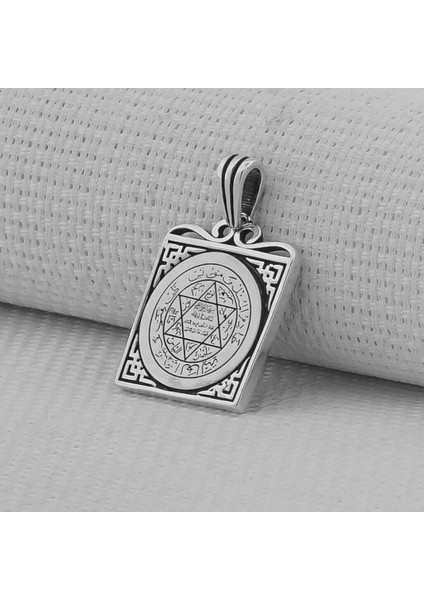 Hz Süleyman Mührü Kare Model 925 Ayar Gümüş Erkek Kolye Ucu