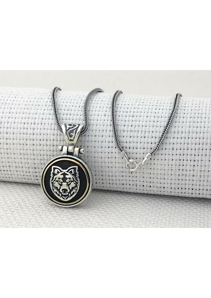 Bozkurt Tasarımlı Ortası Dönen 925 Ayar Gümüş Erkek Kolye