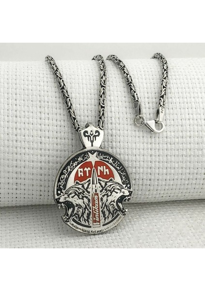 Kral Zincirli Göktürkçe Bozkurt 925 Ayar Gümüş Erkek Kolye