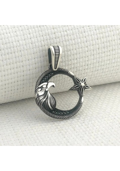 Ay Yıldız Kartal Başlı 925 Ayar Gümüş Erkek Kolye Ucu