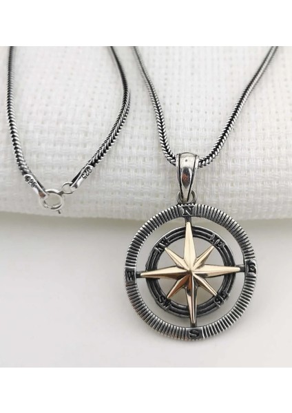 Pusula 925 Ayar Gümüş Erkek Kolye