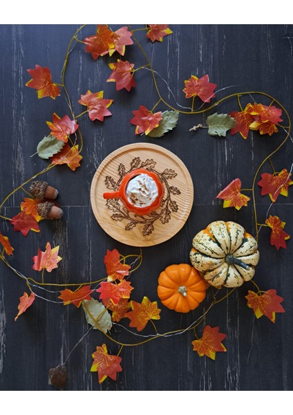 Meşe Palamudu Temalı Dekoratif Ahşap Tabak