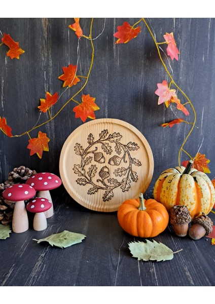 Meşe Palamudu Temalı Dekoratif Ahşap Tabak fiyatları